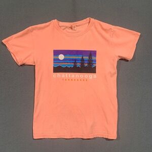 U.S. Vintage‎ Junior Boy XL Chattanooga Tennessee Sunset Graphic T Shirt  Peach